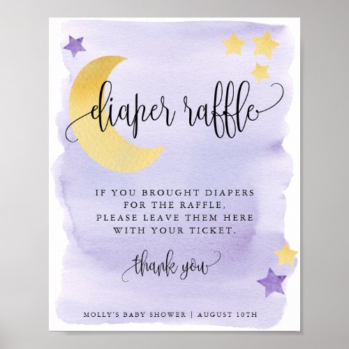 Over the Moon Purple Diaper Raffle Display Poster