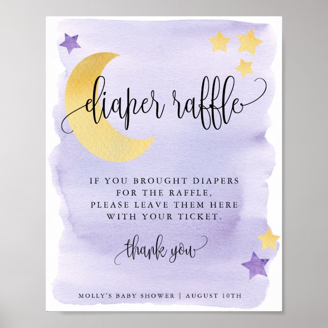 Over the Moon Purple Diaper Raffle Display Poster (Front)
