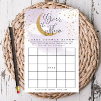 Over the Moon Purple & Gold Baby Paper Bingo Card