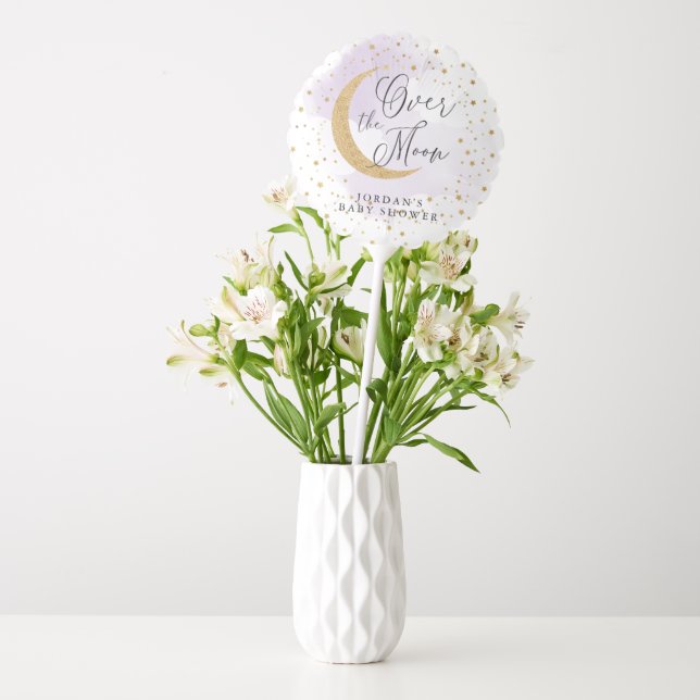 Over the Moon Purple Gold Baby Shower Custom Balloon (Vase)