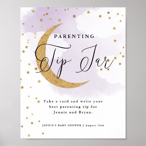 Over the Moon Purple Parenting Tips Baby Shower Poster