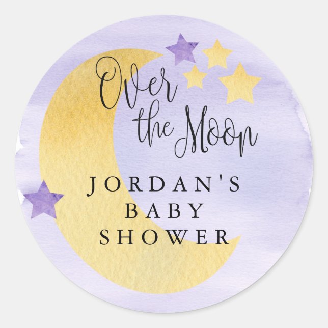 Over the Moon, Purple Personalized Classic Round Sticker (Front)