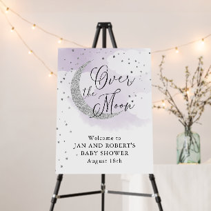 Over the Moon Purple Silver Baby Shower Welcome Foam Board