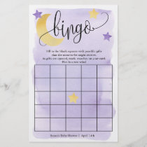 Over The Moon, Purple Stars Bingo Paper Game Card
