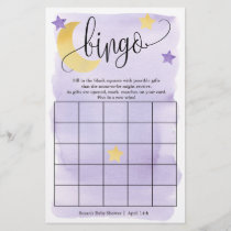 Over The Moon, Purple Stars Bingo Paper Game Card