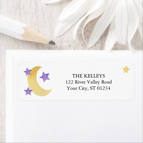 Over the Moon Purple Stars Return Address Label