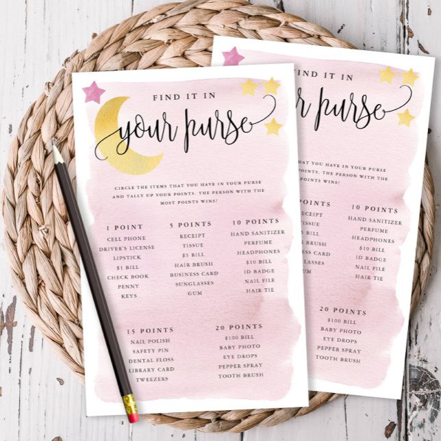 Over the Moon Purse Scavenger Paper Game Card-Pink (Creator Uploaded)