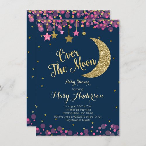 Over the Moon Rainbow Baby Shower Invitation