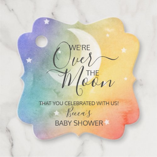 Over The Moon Rainbow Thank You Baby Shower Favor Tags