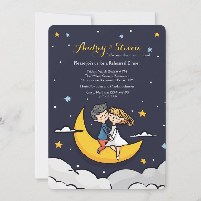 Over the Moon Rehearsal Dinner Invitation (Front)