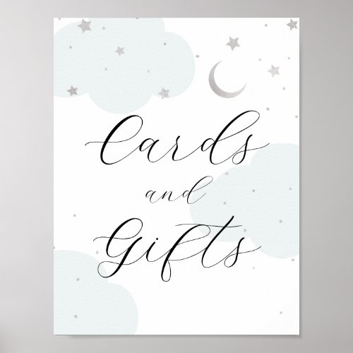 Over the Moon Silver and Blue Cards and Gifts Sign