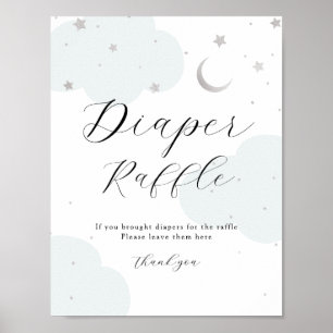 Over the Moon Silver and Blue Diaper Raffle Sign