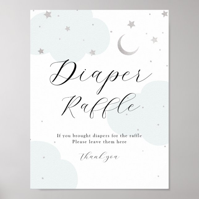 Over the Moon Silver and Blue Diaper Raffle Sign (Front)