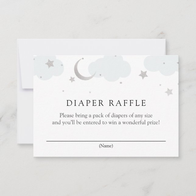 Over the Moon Silver Blue Diaper Raffle Card (Front)
