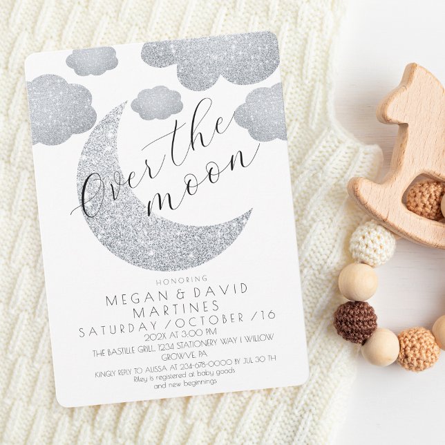 Over the Moon silver glitter  Baby Shower  Invitation (Creator Uploaded)