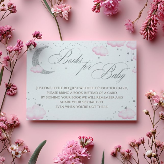 Over the Moon Silver Pink Books For Baby Enclosure Card (Creator Uploaded)