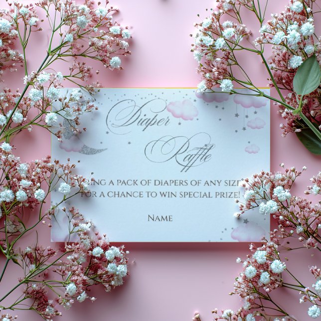 Over the Moon Silver Pink Diaper Raffle Enclosure Card (Creator Uploaded)