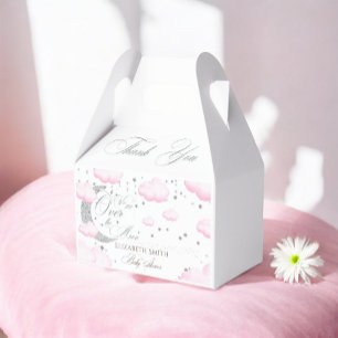 Over the Moon Silver Pink Girl Baby Shower Favor Boxes