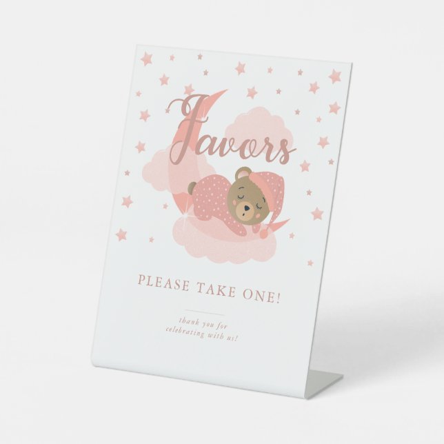 Over The Moon Sleeping Bear Favors Take One Sign (Front)
