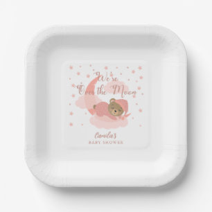 Over The Moon Sleeping Bear Girl Baby Shower Paper Plates