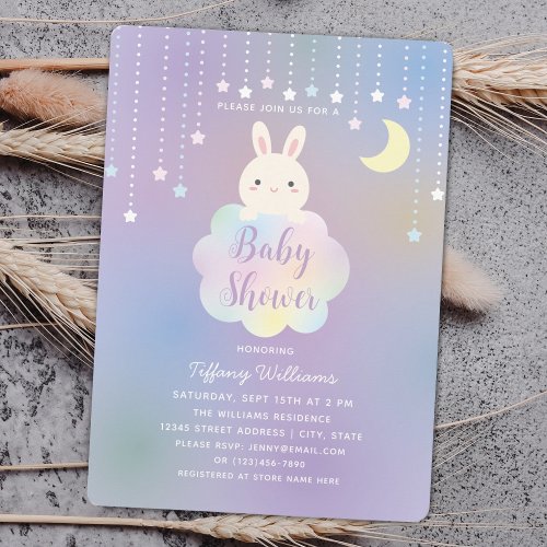 Over the Moon Some Bunny is on The Way Baby Shower Invitation