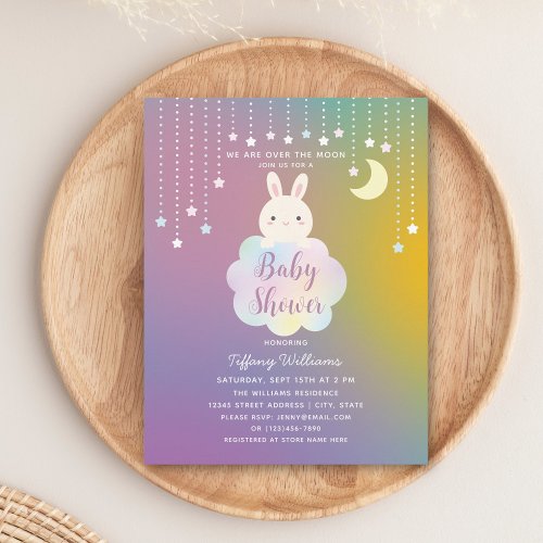 Over the Moon Some Bunny is on The Way Baby Shower Invitation