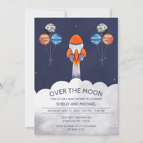 Over the Moon Space Baby Shower Invitation 