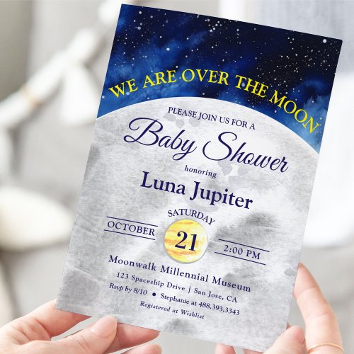 Over the Moon Space Baby Shower Invitation