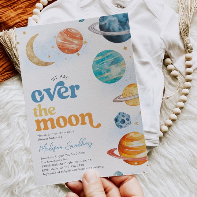 Over the Moon Space Baby Shower Invitation (Creator Uploaded)