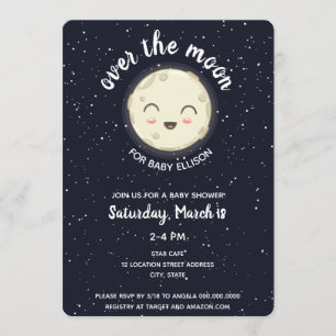 Over the Moon Space Baby Shower Navy Galaxy Invitation