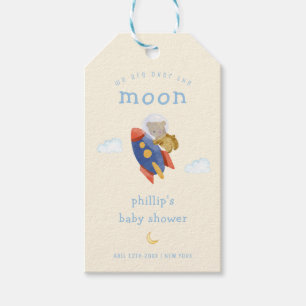 Over The Moon Spaceship Rocket Bear Baby Shower Gift Tags