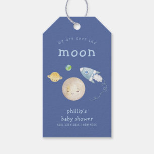 Over The Moon Spaceship Rocket Boy Baby Shower Gift Tags