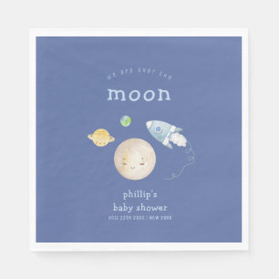 Over The Moon Spaceship Rocket Boy Baby Shower Napkins