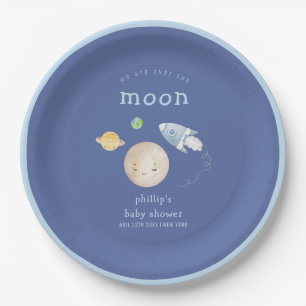 Over The Moon Spaceship Rocket Boy Baby Shower  Paper Plates