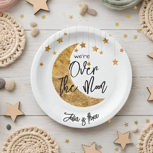 Over the moon sparkling moon kids Birthday Paper Plates