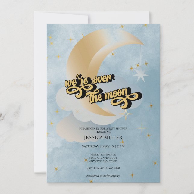 Over the Moon | Star Baby Shower  Invitation (Front)