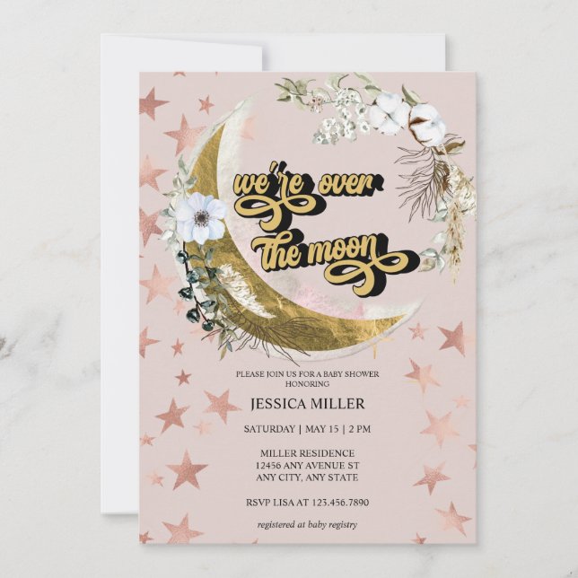 Over the Moon | Star Baby Shower  Invitation (Front)