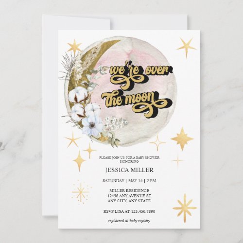 Over the Moon  Star Baby Shower  Invitation