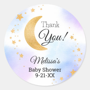 Over the Moon Star Pink Blue Thank You Baby Shower Classic Round Sticker