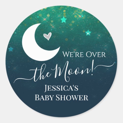 Over the Moon Star Sky Baby Shower Classic Round Sticker