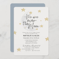 Over The Moon & Stars Boy Baby Shower Invitation