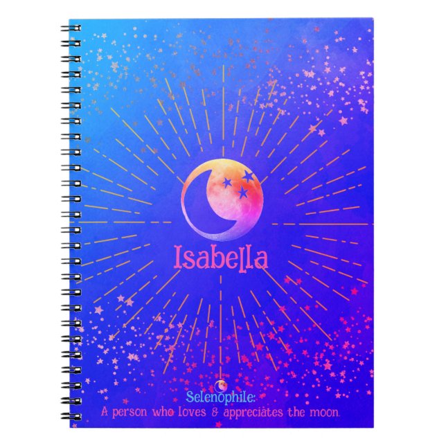 Over the Moon Stars Galaxy Monogram Fun Notebook (Front)