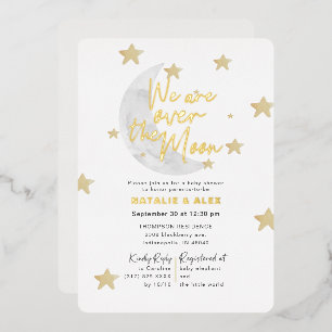 Over The Moon & Stars Gender Neutral Baby Shower Foil Invitation