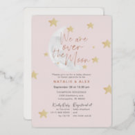 Over The Moon & Stars Girl Baby Shower Foil Foil Invitation