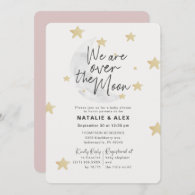 Over The Moon & Stars Girl Baby Shower Invitation