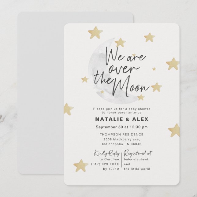 Over The Moon & Stars Neutral Baby Shower Invitation (Front/Back)