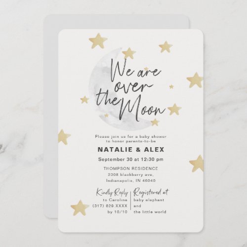 Over The Moon  Stars Neutral Baby Shower Invitation