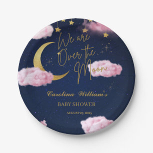 Over the Moon stars pink baby shower Paper Plates