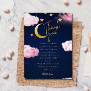 Over the Moon stars pink baby shower Thank You Card