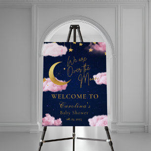 Over the Moon stars pink baby shower welcome Foam Board